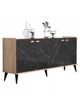ΜΠΟΥΦΕΣ ΜΕΛΑΜΙΝΗΣ HM9045.01 NATURAL WOOD - ΜΑΥΡΟ ΜΑΡΜΑΡΟ 180x41x77,8Y εκ.