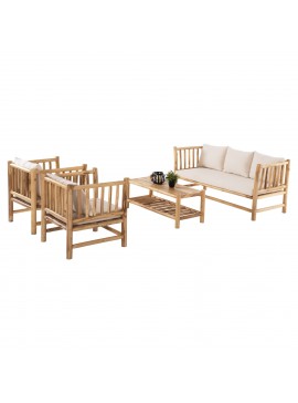 ΣΕΤ ΣΑΛΟΝΙ 4ΤΜΧ EDDARD HM9340 ΑΠΟ ΜΑΣΙΦ ΞΥΛΟ TEAK  ΦΥΣΙΚΟ - ΛΕΥΚΟ