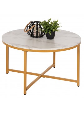 ΤΡΑΠΕΖΙ ΣΑΛΟΝΙΟΥ HM9420.01 WHITE MARBLE ΜΕΛΑΜΙΝΗ-ΧΡΥΣΗ ΜΕΤΑΛΛΙΚΗ ΒΑΣΗ Φ80x48,5Yεκ.