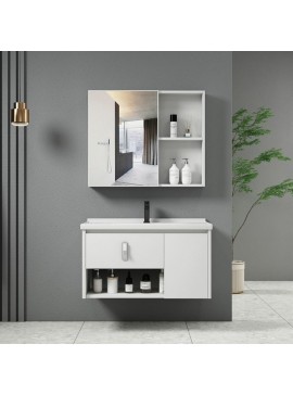 WOODWELL ΕΝ101,1IDEA-2 Set Έπιπλο Κρεμαστό Μπάνιου Άσπρο, Καθρέπτης + Πάγκος με Νιπτήρα και Μπαταρία Up:55x11x60cm Down:60x47x45cm ΕΝ101,1