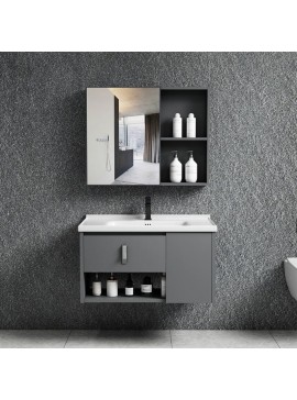 WOODWELL ΕΝ101,3IDEA-2 Set Έπιπλο Κρεμαστό Μπάνιου Γκρι, Καθρέπτης + Πάγκος με Νιπτήρα και Μπαταρία Up:55x11x60cm Down:60x47x45cm ΕΝ101,3