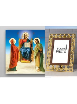 Εικόνα Ορθοδοξίας Πολυτελείας  με  σχεδιο Σταυρούς μαζι με  Βάση σε  8 χρώματα με περίγραμμα χρυσό σε ξύλο Plywood (Πλακάζ)   με  βάση Jesus Christ Deesis - Χειροποίητη Ελληνορθόδοξη , Κρεμαστή πλάκα βυζαντινής τέχνης, χριστιανική τέχνη Διάσταση 50x40 cm 