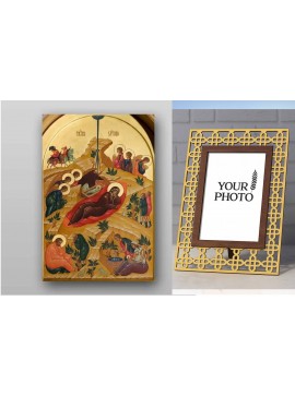 Εικόνα Ορθοδοξίας Πολυτελείας  με  σχεδιο Σταυρούς μαζι με  Βάση σε  8 χρώματα με περίγραμμα χρυσό σε ξύλο Plywood (Πλακάζ)   με  βάση Εικόνα της Γέννησης του Χριστού - Χειροποίητη Ελληνορθόδοξη , Κρεμαστή πλάκα βυζαντινής τέχνης, χριστιανική τέχνη Διάστα