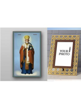 Σετ 2 τεμαχίων – Εικόνα Ορθοδοξίας Πολυτελείας  με  σχεδιο Σταυρούς μαζι με  Βάση σε  8 χρώματα με περίγραμμα χρυσό σε ξύλο Plywood (Πλακάζ)   με  βάση Εικόνα του Αγίου Νικολάου - Χειροποίητη Ελληνορθόδοξη , Κρεμαστή πλάκα βυζαντινής τέχνης, χριστιανική τ