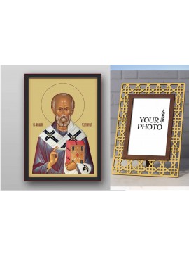 Εικόνα Ορθοδοξίας Πολυτελείας  με  σχεδιο Σταυρούς μαζι με  Βάση σε  8 χρώματα με περίγραμμα χρυσό σε ξύλο Plywood (Πλακάζ)   με  βάση Εικόνα του Αγίου Νικολάου - Χειροποίητη Ελληνορθόδοξη , Κρεμαστή πλάκα βυζαντινής τέχνης, χριστιανική τέχνη Διάσταση 50x