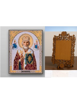 Εικόνα Ορθοδοξίας Δαντέλα μαζι με  Βάση σε  8 χρώματα με περίγραμμα χρυσό σε ξύλο Plywood (Πλακάζ)   με  βάση Εικόνα του Αγίου Νικολάου - Χειροποίητη Ελληνορθόδοξη , Κρεμαστή πλάκα βυζαντινής τέχνης, χριστιανική τέχνη Διάσταση 40x30 cm (15,8 x 11,8 ίντσες