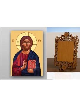 Εικόνα Ορθοδοξίας Δαντέλα μαζι με  Βάση σε  8 χρώματα με περίγραμμα χρυσό σε ξύλο Plywood (Πλακάζ)   με  βάση Εικόνα του Ιησού Χριστού - Χειροποίητη Ελληνορθόδοξη , Κρεμαστή πλάκα βυζαντινής τέχνης, χριστιανική τέχνη Διάσταση 40x30 cm (15,8 x 11,8 ίντσες)