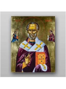 Εικόνα Ορθοδοξίας με περίγραμμα χρυσό σε ξύλο Φλαμουρίας  με  βάση Εικόνα του Αγίου Νικολάου - Χειροποίητη Ελληνορθόδοξη , Κρεμαστή πλάκα βυζαντινής τέχνης, χριστιανική τέχνη Διάσταση 10x7 cm (3,9 x 2,8 ίντσες) INTRAEK-71300