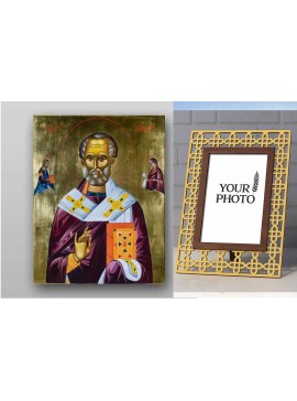 Σετ 2 τεμαχίων – Εικόνα Ορθοδοξίας Πολυτελείας  με  σχεδιο Σταυρούς μαζι με  Βάση σε  8 χρώματα με περίγραμμα χρυσό σε ξύλο Plywood (Πλακάζ)   με  βάση Εικόνα του Αγίου Νικολάου - Χειροποίητη Ελληνορθόδοξη , Κρεμαστή πλάκα βυζαντινής τέχνης, χριστιανική τ