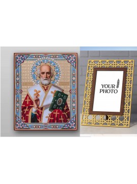 Εικόνα Ορθοδοξίας Πολυτελείας  με  σχεδιο Σταυρούς μαζι με  Βάση σε  8 χρώματα με περίγραμμα χρυσό σε ξύλο Plywood (Πλακάζ)   με  βάση Εικόνα του Αγίου Νικολάου - Χειροποίητη Ελληνορθόδοξη , Κρεμαστή πλάκα βυζαντινής τέχνης, χριστιανική τέχνη Διάσταση 50x