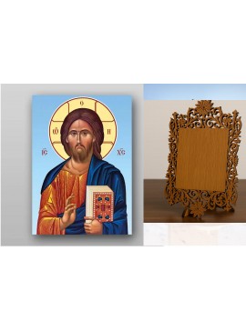 Σετ 2 τεμαχίων – Εικόνα Ορθοδοξίας Δαντέλα μαζι με  Βάση σε  8 χρώματα με περίγραμμα χρυσό σε ξύλο Plywood (Πλακάζ)   με  βάση Εικόνα του Ιησού Χριστού - Χειροποίητη Ελληνορθόδοξη , Κρεμαστή πλάκα βυζαντινής τέχνης, χριστιανική τέχνη Διάσταση 26x20 cm (10