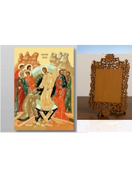 Εικόνα Ορθοδοξίας Δαντέλα μαζι με  Βάση σε  8 χρώματα με περίγραμμα χρυσό σε ξύλο Plywood (Πλακάζ)   με  βάση Ανάσταση Χριστού. Το Harrowing of Hades Χειροποίητη Ελληνορθόδοξη , Κρεμαστή πλάκα βυζαντινής τέχνης, χριστιανική τέχνη Διάσταση 50x40 cm (19,7 x