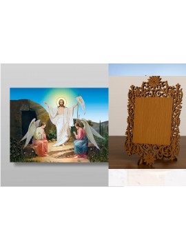 Σετ 2 τεμαχίων – Εικόνα Ορθοδοξίας Δαντέλα μαζι με  Βάση σε  8 χρώματα με περίγραμμα χρυσό σε ξύλο Plywood (Πλακάζ)   με  βάση Ανάσταση του Χριστού Χειροποίητη Ελληνορθόδοξη , Κρεμαστή πλάκα βυζαντινής τέχνης, χριστιανική τέχνη Διάσταση 26x20 cm (10,2 x 7