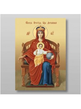 Εικόνα Ορθοδοξίας με περίγραμμα χρυσό σε ξύλο Φλαμουρίας  με  βάση Εικόνα της Θεοτόκου της βασιλεύουσας Χειροποίητη Ελληνορθόδοξη , Κρεμαστή πλάκα βυζαντινής τέχνης, χριστιανική τέχνη Διάσταση 10x7 cm (3,9 x 2,8 ίντσες) INTRAEK-71270