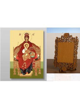 Εικόνα Ορθοδοξίας Δαντέλα μαζι με  Βάση σε  8 χρώματα με περίγραμμα χρυσό σε ξύλο Plywood (Πλακάζ)   με  βάση Εικόνα της Θεοτόκου της βασιλεύουσας Χειροποίητη Ελληνορθόδοξη , Κρεμαστή πλάκα βυζαντινής τέχνης, χριστιανική τέχνη Διάσταση 40x30 cm (15,8 x 11