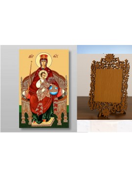 Εικόνα Ορθοδοξίας Δαντέλα μαζι με  Βάση σε  8 χρώματα με περίγραμμα χρυσό σε ξύλο Plywood (Πλακάζ)   με  βάση Εικόνα της Θεοτόκου της βασιλεύουσας Χειροποίητη Ελληνορθόδοξη , Κρεμαστή πλάκα βυζαντινής τέχνης, χριστιανική τέχνη Διάσταση 40x30 cm (15,8 x 11