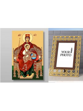 Εικόνα Ορθοδοξίας Πολυτελείας  με  σχεδιο Σταυρούς μαζι με  Βάση σε  8 χρώματα με περίγραμμα χρυσό σε ξύλο Plywood (Πλακάζ)   με  βάση Εικόνα της Θεοτόκου της βασιλεύουσας Χειροποίητη Ελληνορθόδοξη , Κρεμαστή πλάκα βυζαντινής τέχνης, χριστιανική τέχνη Διά