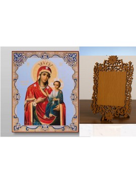 Εικόνα Ορθοδοξίας Δαντέλα μαζι με  Βάση σε  8 χρώματα με περίγραμμα χρυσό σε ξύλο Plywood (Πλακάζ)   με  βάση Εικόνα της Θεοτόκου Ιβήρων Χειροποίητη Ελληνορθόδοξη , Κρεμαστή πλάκα βυζαντινής τέχνης, χριστιανική τέχνη Διάσταση 40x30 cm (15,8 x 11,8 ίντσες)