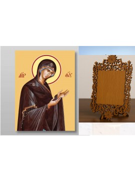 Εικόνα Ορθοδοξίας Δαντέλα μαζι με  Βάση σε  8 χρώματα με περίγραμμα χρυσό σε ξύλο Plywood (Πλακάζ)   με  βάση Εικόνα της Θεοτόκου Χειροποίητη Ελληνορθόδοξη , Κρεμαστή πλάκα βυζαντινής τέχνης, χριστιανική τέχνη Διάσταση 40x30 cm (15,8 x 11,8 ίντσες) INTRAE