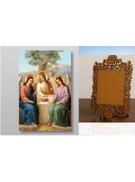 Εικόνα Ορθοδοξίας Δαντέλα μαζι με  Βάση σε  8 χρώματα με περίγραμμα χρυσό σε ξύλο Plywood (Πλακάζ)   με  βάση Η Αγία Τριάδα Χειροποίητη Ελληνορθόδοξη , Κρεμαστή πλάκα βυζαντινής τέχνης, χριστιανική τέχνη Διάσταση 40x30 cm (15,8 x 11,8 ίντσες) INTRAEKkadro