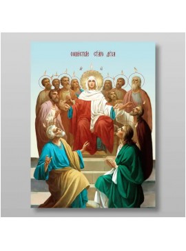 Εικόνα Ορθοδοξίας με περίγραμμα χρυσό σε ξύλο Φλαμουρίας  με  βάση Κάθοδος του Αγίου Πνεύματος της Πεντηκοστής Χειροποίητη Ελληνορθόδοξη , Κρεμαστή πλάκα βυζαντινής τέχνης, χριστιανική τέχνη Διάσταση 10x7 cm (3,9 x 2,8 ίντσες) INTRAEK-7952