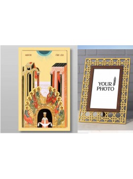 Εικόνα Ορθοδοξίας Πολυτελείας  με  σχεδιο Σταυρούς μαζι με  Βάση σε  8 χρώματα με περίγραμμα χρυσό σε ξύλο Plywood (Πλακάζ)   με  βάση Κάθοδος του Αγίου Πνεύματος της Πεντηκοστής Χειροποίητη Ελληνορθόδοξη , Κρεμαστή πλάκα βυζαντινής τέχνης, χριστιανική τέ