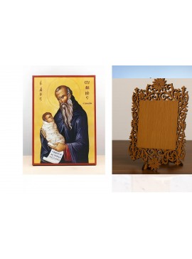 Εικόνα Ορθοδοξίας Δαντέλα μαζι με  Βάση σε  8 χρώματα με περίγραμμα χρυσό σε ξύλο Plywood (Πλακάζ)   με  βάση Άγιος Στυλιανός Παφλαγονίας, Ξύλινη Χειροποίητη Εικόνα Ελληνικού Βυζαντινού Στυλ Κρεμαστή σε ξύλινη πλάκα Χειροποίητη Ελληνορθόδοξη εικόνα του Ιη