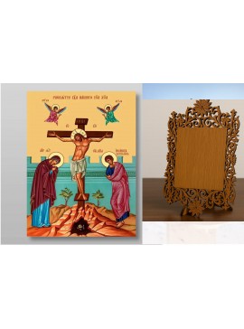 Εικόνα Ορθοδοξίας Δαντέλα μαζι με  Βάση σε  8 χρώματα με περίγραμμα χρυσό σε ξύλο Plywood (Πλακάζ)   με  βάση Γολγοθά Χειροποίητη Ελληνορθόδοξη , Κρεμαστή πλάκα βυζαντινής τέχνης, χριστιανική τέχνη Διάσταση 10x7 cm (3,9 x 2,8 ίντσες) INTRAEKkadro3211-7100