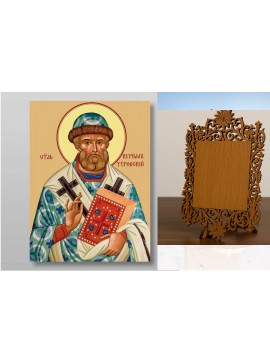 Εικόνα Ορθοδοξίας Δαντέλα μαζι με  Βάση σε  8 χρώματα με περίγραμμα χρυσό σε ξύλο Plywood (Πλακάζ)   με  βάση Κύριλλος του Τουρόφ άγιος, Επίσκοπος, πνευματικός συγγραφέας, ιεροκήρυκας, θεολόγος, υμνογράφος, Χειροποίητη Ελληνορθόδοξη , Κρεμαστή πλάκα βυζαν