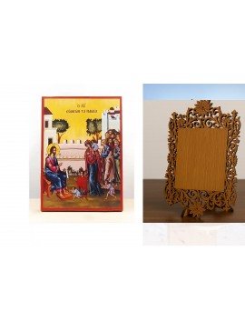 Εικόνα Ορθοδοξίας Δαντέλα μαζι με  Βάση σε  8 χρώματα με περίγραμμα χρυσό σε ξύλο Plywood (Πλακάζ)   με  βάση Ο Ιησούς Χριστός Ευλογεί τα Παιδιά, Ξύλινη Χειροποίητη Εικόνα Ελληνικού Premium Βυζαντινού Στυλ Κρεμασμένο σε ξύλινη πλάκα Ορθόδοξο Θρησκευτικό Θ