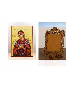 Εικόνα Ορθοδοξίας Δαντέλα μαζι με  Βάση σε  8 χρώματα με περίγραμμα χρυσό σε ξύλο Plywood (Πλακάζ)   με  βάση Παναγία των Θλίψεων «Μαλακτικόν Καρδιών», Ξύλινη Χειροποίητη Εικόνα Ελληνικής Premium Βυζαντινού Στυλ τοίχου Κρεμασμένη σε Ξύλινη Πλάκα Θρησκευτι