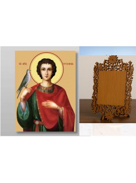 Εικόνα Ορθοδοξίας Δαντέλα μαζι με  Βάση σε  8 χρώματα με περίγραμμα χρυσό σε ξύλο Plywood (Πλακάζ)   με  βάση Τρύφων ο μάρτυς, Χειροποίητη Ελληνορθόδοξη , Κρεμαστή πλάκα βυζαντινής τέχνης, χριστιανική τέχνη Διάσταση 50x40 cm (19,7 x 15,8 ίντσες) INTRAEKka