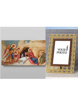 Σετ 2 τεμαχίων – Εικόνα Ορθοδοξίας Πολυτελείας  με  σχεδιο Σταυρούς μαζι με  Βάση σε  8 χρώματα με περίγραμμα χρυσό σε ξύλο Plywood (Πλακάζ)   με  βάση Γέννηση του Ιησού Χριστού, Χειροποίητη Ελληνορθόδοξη , Κρεμαστή πλάκα βυζαντινής τέχνης, χριστιανική τέ