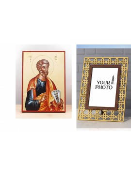 Εικόνα Ορθοδοξίας Πολυτελείας  με  σχεδιο Σταυρούς μαζι με  Βάση σε  8 χρώματα με περίγραμμα χρυσό σε ξύλο Plywood (Πλακάζ)   με  βάση Άγιος Απόστολος Πέτρος, Ξύλινη Χειροποίητη Εικόνα Ελληνικής Premium Βυζαντινού Στυλ Κρεμαστή σε ξύλινη πλάκα Θρησκευτικό