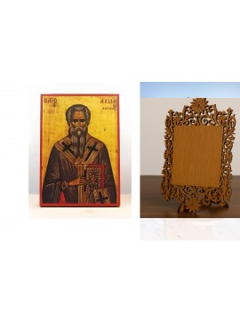 Εικόνα Ορθοδοξίας Δαντέλα μαζι με  Βάση σε  8 χρώματα με περίγραμμα χρυσό σε ξύλο Plywood (Πλακάζ)   με  βάση Άγιος Αχιλλέας "Αχίλλειος" Λάρισας, Ξύλινη Χειροποίητη Εικόνα Ελληνικού Βυζαντινού Στυλ Κρεμαστή σε ξύλινη πλάκα Θρησκευτικό Θέμα Χειροποίητη Ελλ