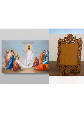 Σετ 2 τεμαχίων – Εικόνα Ορθοδοξίας Δαντέλα μαζι με  Βάση σε  8 χρώματα με περίγραμμα χρυσό σε ξύλο Plywood (Πλακάζ)   με  βάση Η Ανάληψη του Κυρίου μας Ιησού Χριστού, Χειροποίητη Ελληνορθόδοξη , Κρεμαστή πλάκα βυζαντινής τέχνης, χριστιανική τέχνη Διάσταση