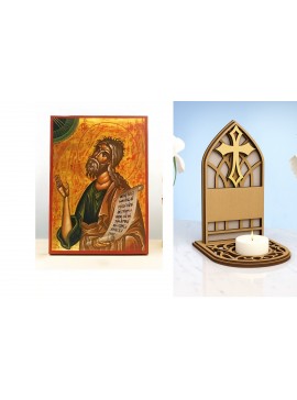 Εικόνα Ορθοδοξίας Καντηλάκι σε  8 χρώματα με περίγραμμα χρυσό σε ξύλο Plywood (Πλακάζ)   με  βάση Άγιος Προφήτης Ιερεμίας, Ξύλινη Χειροποίητη Εικόνα Ελληνικού Βυζαντινού Στυλ Κρεμαστή σε ξύλινη πλάκα Θρησκευτικό θέμα Χειροποίητη Ελληνορθόδοξη εικόνα του Ι