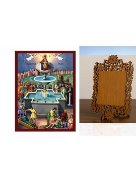 Εικόνα Ορθοδοξίας Δαντέλα μαζι με  Βάση σε  8 χρώματα με περίγραμμα χρυσό σε ξύλο Plywood (Πλακάζ)   με  βάση Παναγία Η Ζωοδόχος Πηγή Εικόνα, Χειροποίητη Ελληνική εικόνα της Παναγίας Ζωοδόχου, Βυζαντινή τέχνη επιτοίχια πλάκα, Χριστιανικό δώρο Διάσταση 40x