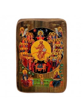 Εικόνα Ορθοδοξίας με περίγραμμα χρυσό σε ξύλο Φλαμουρίας  με  βάση Σετ Μπομπονιέρα Βάπτισης Αγίων Πάντων 20 τεμαχίων, Εικόνα Βάπτισης, Χειροποίητη Βυζαντινή εικόνα Bomboniera 9x6cm, Χριστιανικό Δώρο Διάσταση 45x35 cm (17,7 x 13,8 ίντσες) INTRAEK-543216724