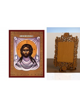 Εικόνα Ορθοδοξίας Δαντέλα μαζι με  Βάση σε  8 χρώματα με περίγραμμα χρυσό σε ξύλο Plywood (Πλακάζ)   με  βάση Jesus Christ The Holy Mandylion Icon, Χειροποίητη ελληνορθόδοξη εικόνα του Ιησού Χριστού, επιτοίχια βυζαντινή τέχνη, ορθόδοξη τέχνη Διάσταση 50x4
