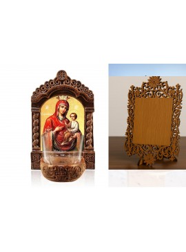 Εικόνα Ορθοδοξίας Δαντέλα μαζι με  Βάση σε  8 χρώματα με περίγραμμα χρυσό σε ξύλο Plywood (Πλακάζ)   με  βάση Παναγία Γοργοεπήκοος Αγρυπνός, Παναγία Γρήγορο Ακούγεται Κεραμικό Επιτραπέζιο Εικονίδιο, Χειροποίητο Φωτιστικό Αγρυπνίας με Γυάλινο Κύπελλο Διάστ