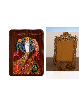 Εικόνα Ορθοδοξίας Δαντέλα μαζι με  Βάση σε  8 χρώματα με περίγραμμα χρυσό σε ξύλο Plywood (Πλακάζ)   με  βάση Εικόνα της Μεταμόρφωσης του Σωτήρος, Χειροποίητη εικόνα της Μεταμόρφωσης, Βυζαντινή επιτοίχια πλάκα, θρησκευτικό δώρο, χριστιανική διακόσμηση Διά