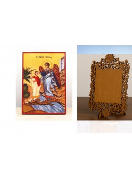 Σετ 2 τεμαχίων – Εικόνα Ορθοδοξίας Δαντέλα μαζι με  Βάση σε  8 χρώματα με περίγραμμα χρυσό σε ξύλο Plywood (Πλακάζ)   με  βάση Φύλακας Άγγελος, Ξύλινη Χειροποίητη Εικόνα Ελληνικού Premium Βυζαντινού Στυλ Κρεμασμένο σε ξύλινη πλάκα Θρησκευτικό θέμα Χειροπο