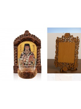 Εικόνα Ορθοδοξίας Δαντέλα μαζι με  Βάση σε  8 χρώματα με περίγραμμα χρυσό σε ξύλο Plywood (Πλακάζ)   με  βάση Φωτιστικό Αγρυπνίας Αγίου Διονυσίου, Επιτραπέζια εικόνα Αγίου Διονυσίου Ζακύνθου, Χειροποίητο Κεραμικό Φωτιστικό με Γυάλινο Κύπελλο Διάσταση 45x3