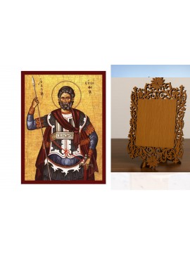 Εικόνα Ορθοδοξίας Δαντέλα μαζι με  Βάση σε  8 χρώματα με περίγραμμα χρυσό σε ξύλο Plywood (Πλακάζ)   με  βάση Εικόνα Αγίου Ευσταθίου, Χειροποίητη θρησκευτική εικόνα Αγίου Ευσταθίου, επιτοίχια πλάκα βυζαντινής τέχνης, χριστιανικό δώρο Διάσταση 50x40 cm (19
