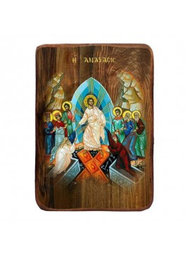 Εικόνα Ορθοδοξίας με περίγραμμα χρυσό σε ξύλο Φλαμουρίας  με  βάση Μπομπονιέρα Βάπτισης Ανάσταση του Χριστού Σετ 20 τεμαχίων, Εικόνα Βάπτισης, Χειροποίητη Βυζαντινή εικόνα Bomboniera 9x6cm, Χριστιανικό Δώρο Διάσταση 45x35 cm (17,7 x 13,8 ίντσες) INTRAEK-5