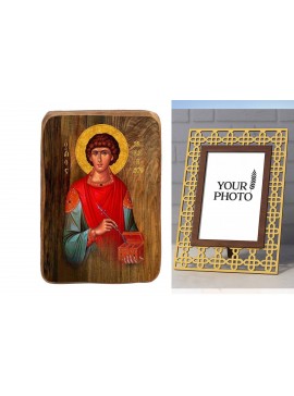 Εικόνα Ορθοδοξίας Πολυτελείας  με  σχεδιο Σταυρούς μαζι με  Βάση σε  8 χρώματα με περίγραμμα χρυσό σε ξύλο Plywood (Πλακάζ)   με  βάση Μπομπονιέρα Βάπτισης Άγιος Παντελεήμονας Σετ 20 τεμαχίων, Εικόνα Βάπτισης, Μπομπονιέρα Χειροποίητη Βυζαντινή εικόνα 9x6c