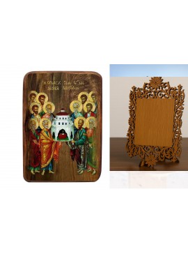 Εικόνα Ορθοδοξίας Δαντέλα μαζι με  Βάση σε  8 χρώματα με περίγραμμα χρυσό σε ξύλο Plywood (Πλακάζ)   με  βάση Μπομπονιέρα Βάπτισης Σύναξη των Δώδεκα Αποστόλων Σετ 20 τεμαχίων, Εικόνα Βάπτισης, Μπομπονιέρα Χειροποίητη Βυζαντινή εικόνα 9x6, Χριστιανικό Δώρο