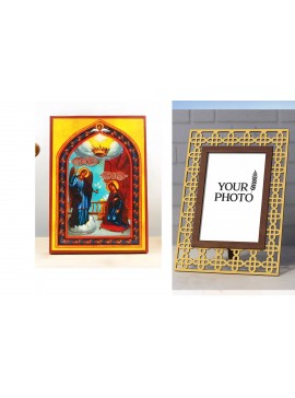 Εικόνα Ορθοδοξίας Πολυτελείας  με  σχεδιο Σταυρούς μαζι με  Βάση σε  8 χρώματα με περίγραμμα χρυσό σε ξύλο Plywood (Πλακάζ)   με  βάση Ο Ευαγγελισμός της Θεοτόκου "Κυρά της Τήνου", Ξύλινη Χειροποίητη Εικόνα Ελληνικής Premium Βυζαντινού Στυλ Κρεμαστή σε Ξύ