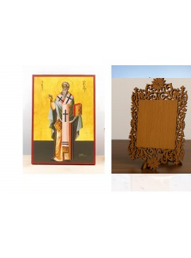 Εικόνα Ορθοδοξίας Δαντέλα μαζι με  Βάση σε  8 χρώματα με περίγραμμα χρυσό σε ξύλο Plywood (Πλακάζ)   με  βάση Άγιος Κύπριος «Κύπριος» Ολόσωμος, Ξύλινη Χειροποίητη Εικόνα Ελληνικού Βυζαντινού Στυλ Κρεμαστή σε ξύλινη πλάκα Χειροποίητη Ελληνορθόδοξη εικόνα τ